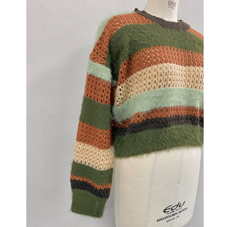 クロップド丈シャギーミックスボーダーニット | LADY LIKE  | 詳細画像15 