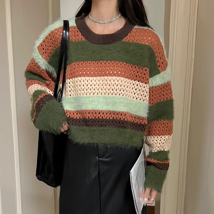 クロップド丈シャギーミックスボーダーニット | LADY LIKE  | 詳細画像8 