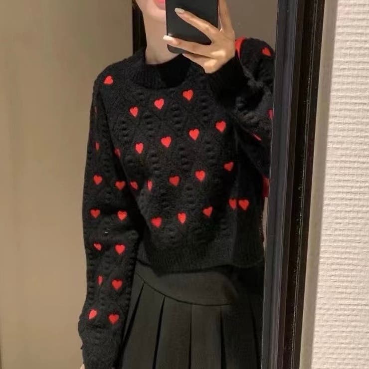 ハートプリント丸首ニット | LADY LIKE  | 詳細画像3 