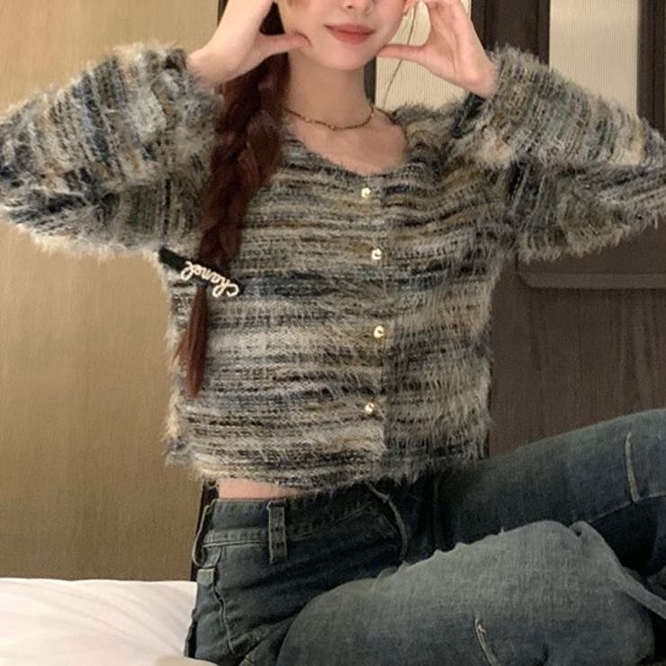 ラウンドネックボーダーシャギーカーディガン | LADY LIKE  | 詳細画像11 