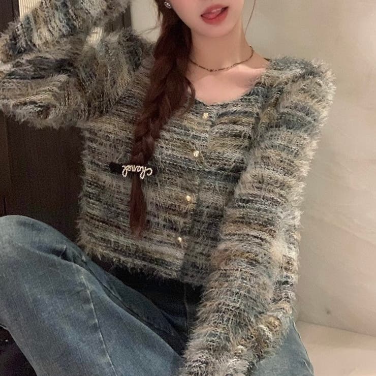 ラウンドネックボーダーシャギーカーディガン | LADY LIKE  | 詳細画像13 