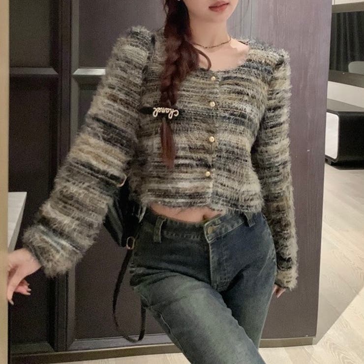 ラウンドネックボーダーシャギーカーディガン | LADY LIKE  | 詳細画像15 