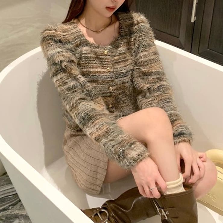 ラウンドネックボーダーシャギーカーディガン | LADY LIKE  | 詳細画像17 