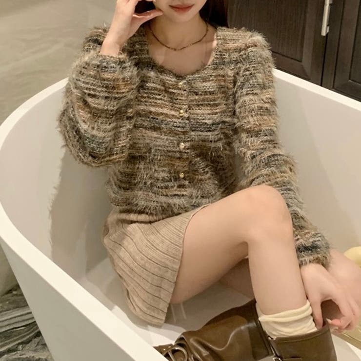 ラウンドネックボーダーシャギーカーディガン | LADY LIKE  | 詳細画像18 