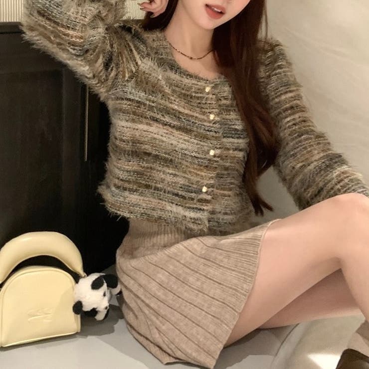 ラウンドネックボーダーシャギーカーディガン | LADY LIKE  | 詳細画像19 