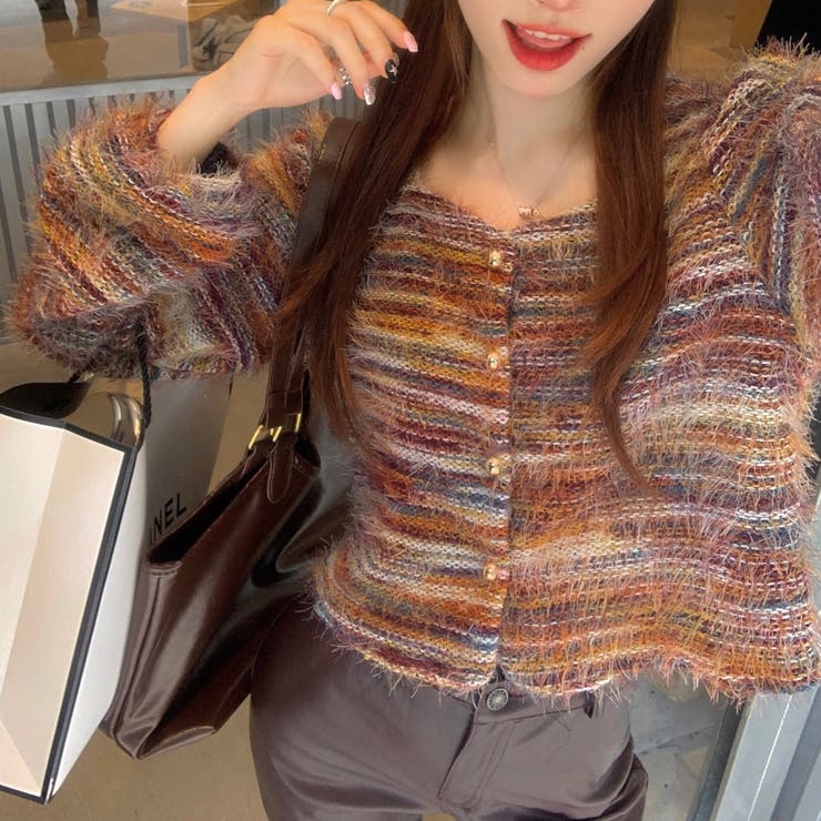 ラウンドネックボーダーシャギーカーディガン | LADY LIKE  | 詳細画像20 