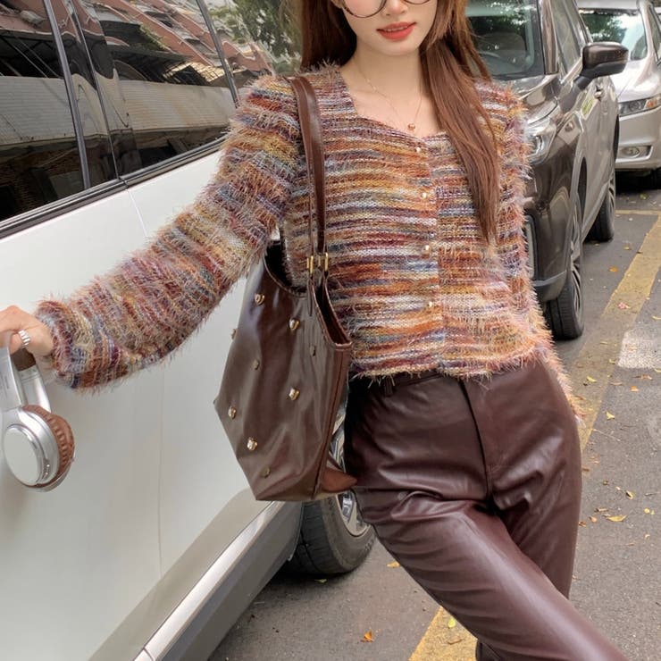 ラウンドネックボーダーシャギーカーディガン | LADY LIKE  | 詳細画像3 