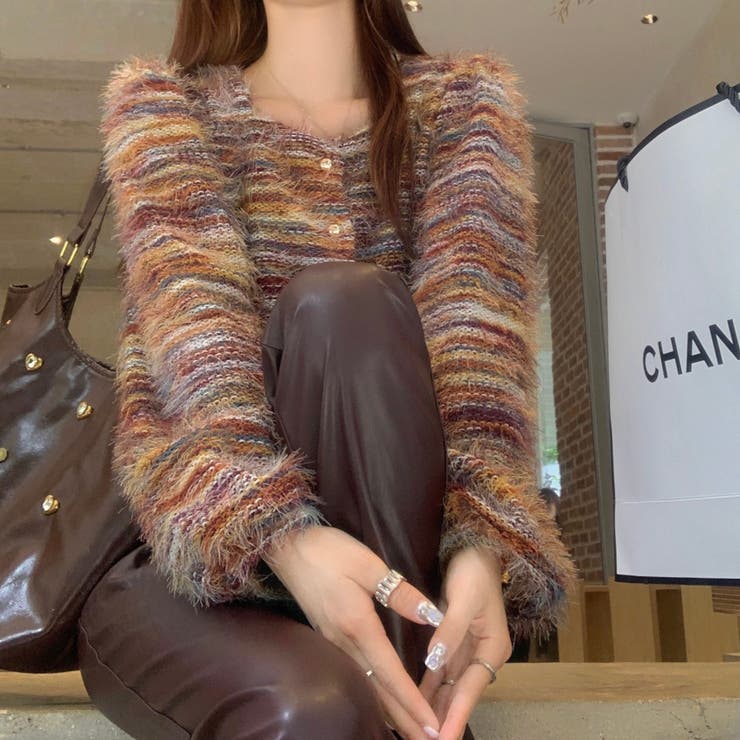 ラウンドネックボーダーシャギーカーディガン | LADY LIKE  | 詳細画像5 