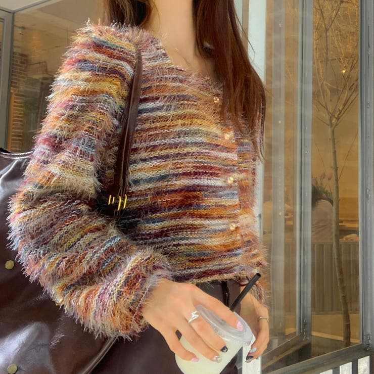 ラウンドネックボーダーシャギーカーディガン | LADY LIKE  | 詳細画像8 