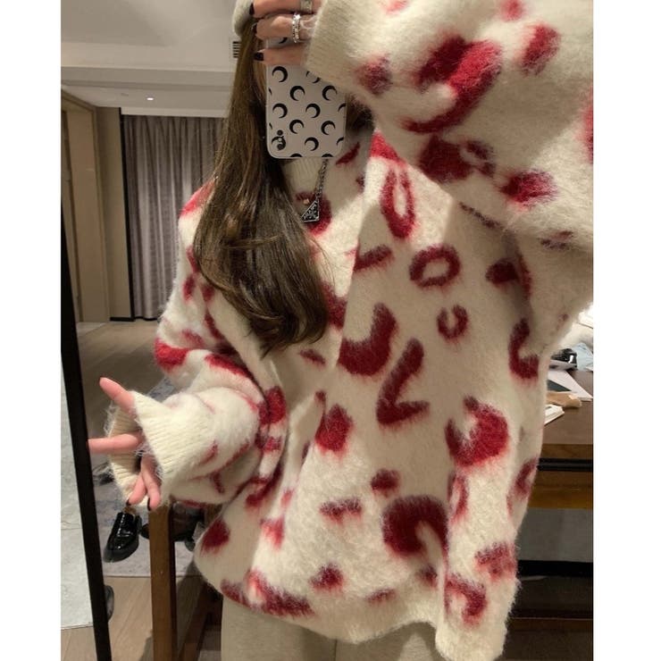 レオパード風バイカラーオーバーサイズニット | LADY LIKE  | 詳細画像4 