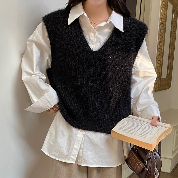 美品【MIESROHEミースロエ】チュールフラッフィーニットベスト　ブラック MIESROHE（ミースロエ）の「チュールフラッフィーニットベスト（ニット