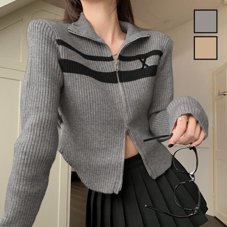 ライン入りダブルジップハイネックリブニット | LADY LIKE  | 詳細画像1 