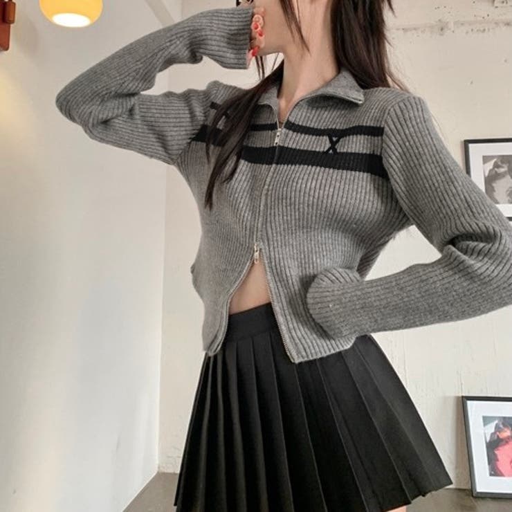 ライン入りダブルジップハイネックリブニット | LADY LIKE  | 詳細画像2 