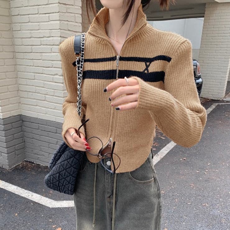 ライン入りダブルジップハイネックリブニット | LADY LIKE  | 詳細画像5 