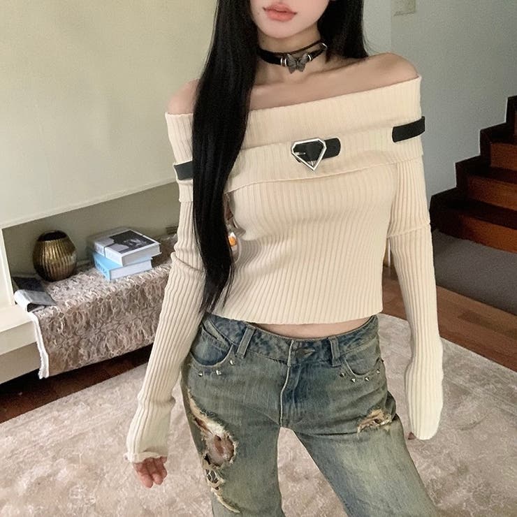 ベルト付きオフショルダーリブニット | LADY LIKE  | 詳細画像10 