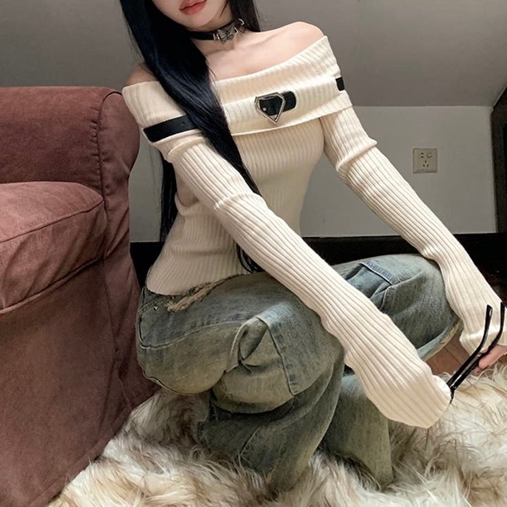 ベルト付きオフショルダーリブニット | LADY LIKE  | 詳細画像14 