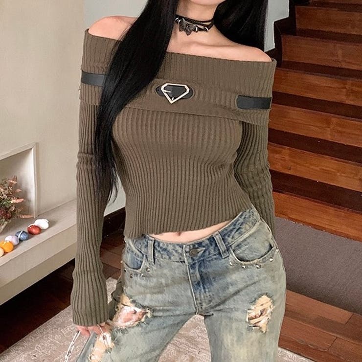 ベルト付きオフショルダーリブニット | LADY LIKE  | 詳細画像2 