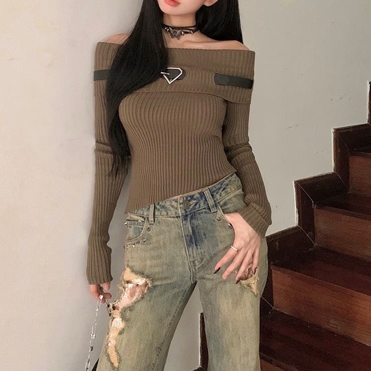 ベルト付きオフショルダーリブニット | LADY LIKE  | 詳細画像5 