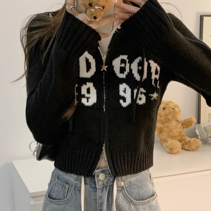 ブラック | フロントロゴニットパーカー | LADY LIKE 