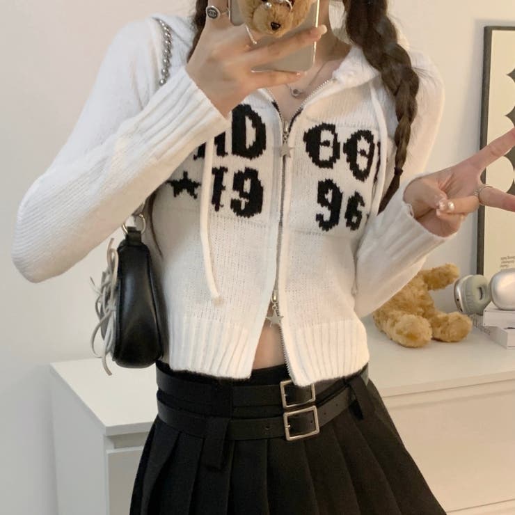 ホワイト | フロントロゴニットパーカー | LADY LIKE 