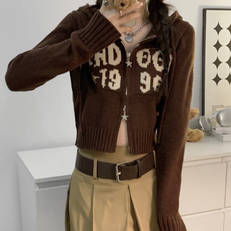 ブラウン | フロントロゴニットパーカー | LADY LIKE 