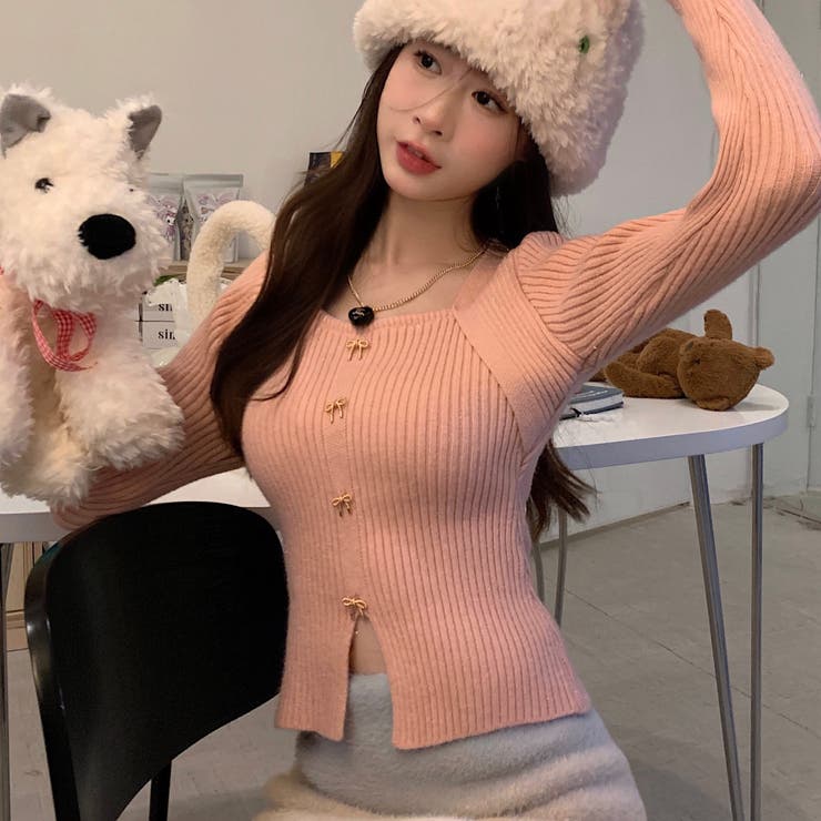 リボンボタンデコルテ空きリブニット | LADY LIKE  | 詳細画像11 