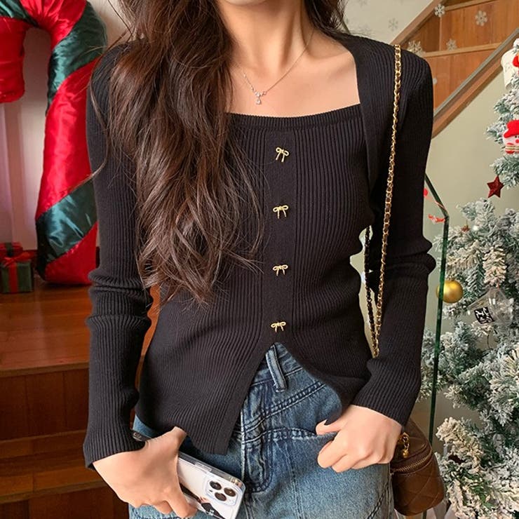 リボンボタンデコルテ空きリブニット | LADY LIKE  | 詳細画像14 