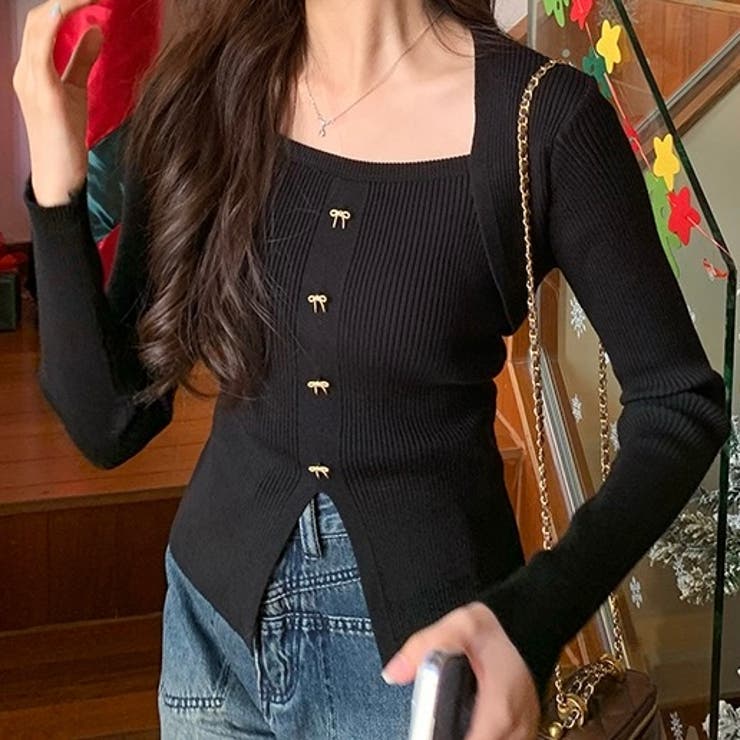 リボンボタンデコルテ空きリブニット | LADY LIKE  | 詳細画像15 