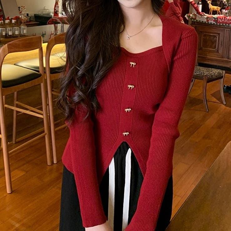 リボンボタンデコルテ空きリブニット | LADY LIKE  | 詳細画像16 