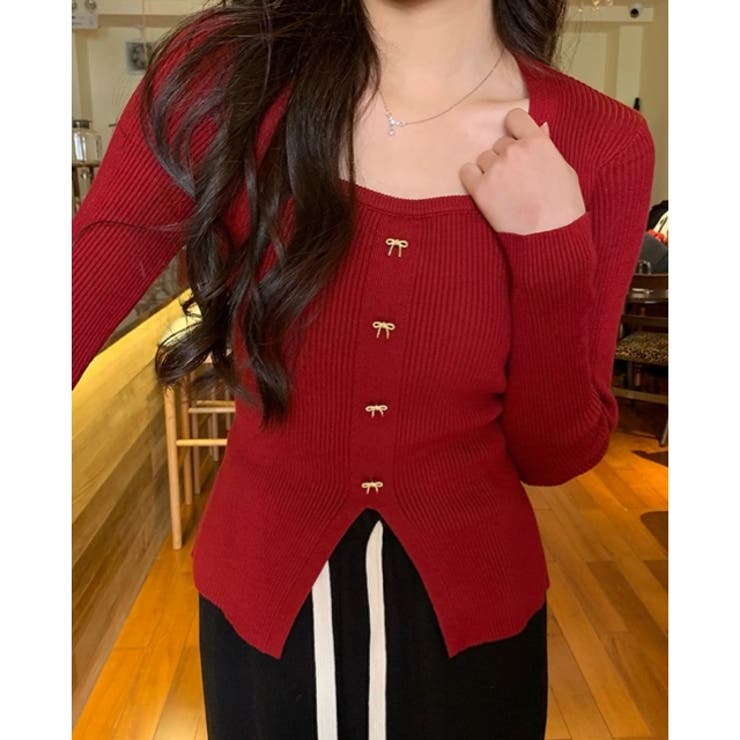 リボンボタンデコルテ空きリブニット | LADY LIKE  | 詳細画像18 