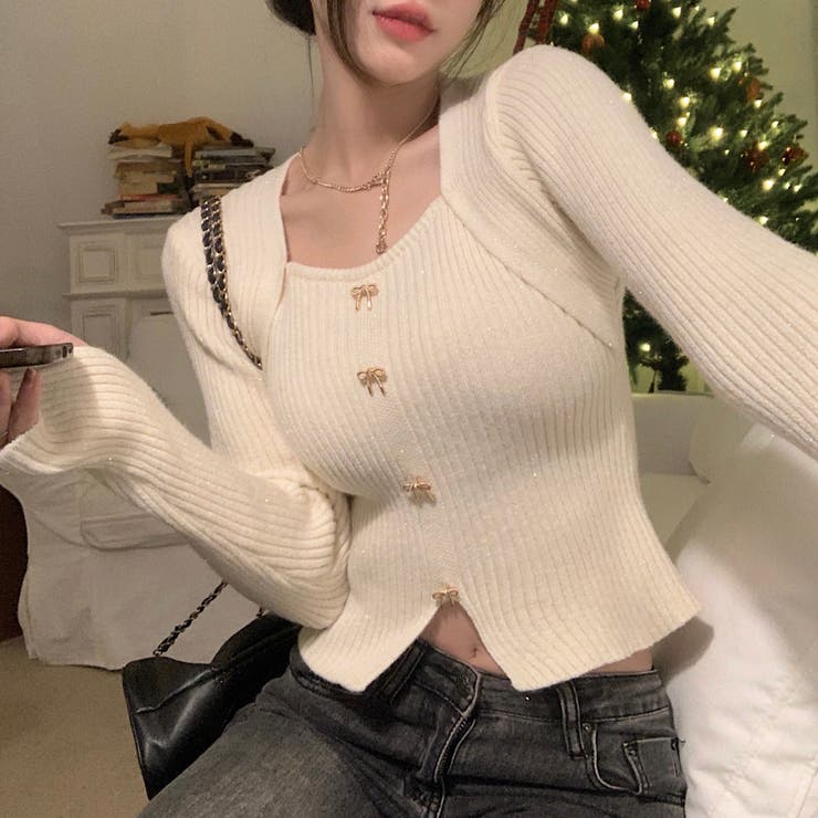 リボンボタンデコルテ空きリブニット | LADY LIKE  | 詳細画像20 