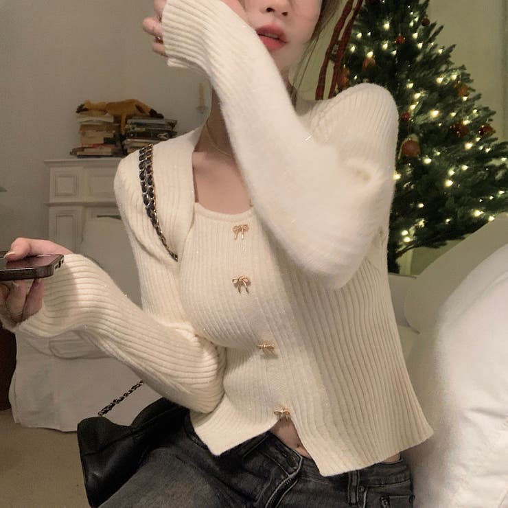 リボンボタンデコルテ空きリブニット | LADY LIKE  | 詳細画像21 