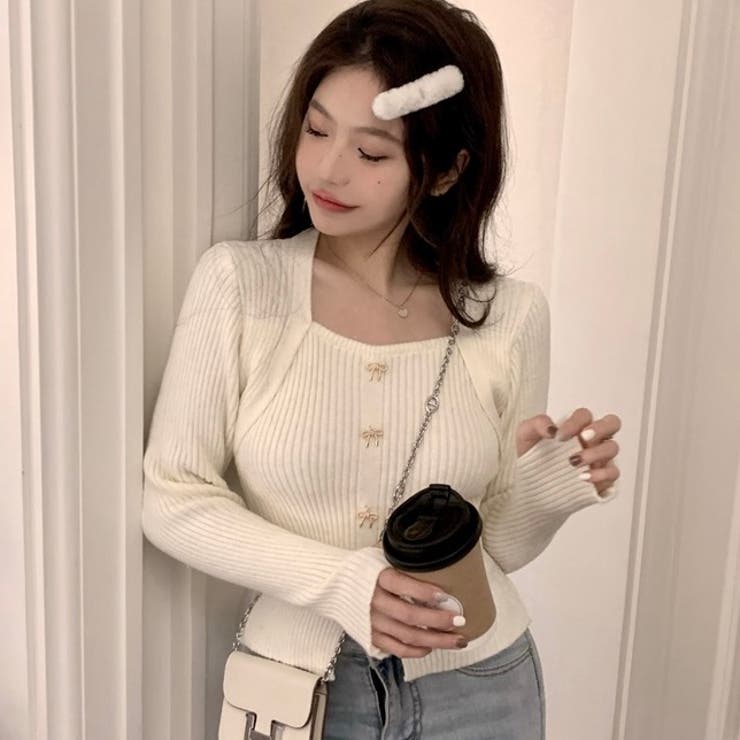 リボンボタンデコルテ空きリブニット | LADY LIKE  | 詳細画像6 