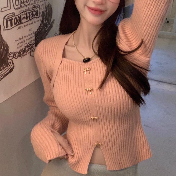 リボンボタンデコルテ空きリブニット | LADY LIKE  | 詳細画像9 