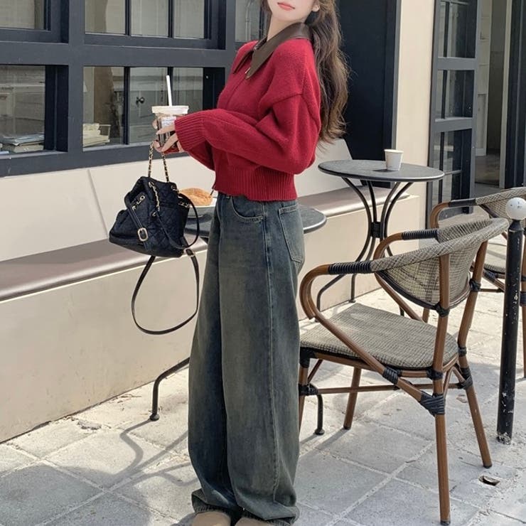 フェイクレザー切替え衿ダブルジップニット | LADY LIKE  | 詳細画像10 