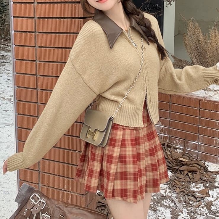 フェイクレザー切替え衿ダブルジップニット | LADY LIKE  | 詳細画像13 