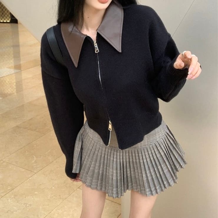 フェイクレザー切替え衿ダブルジップニット | LADY LIKE  | 詳細画像15 