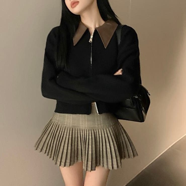 フェイクレザー切替え衿ダブルジップニット | LADY LIKE  | 詳細画像16 