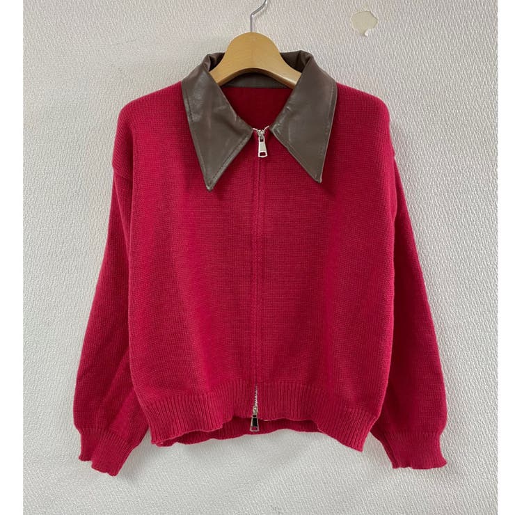 フェイクレザー切替え衿ダブルジップニット | LADY LIKE  | 詳細画像17 