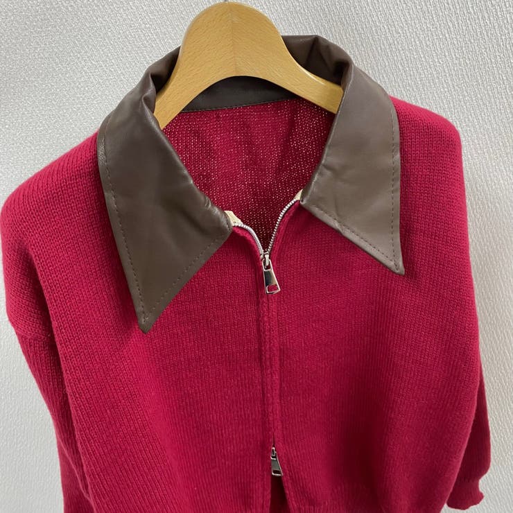 フェイクレザー切替え衿ダブルジップニット | LADY LIKE  | 詳細画像18 