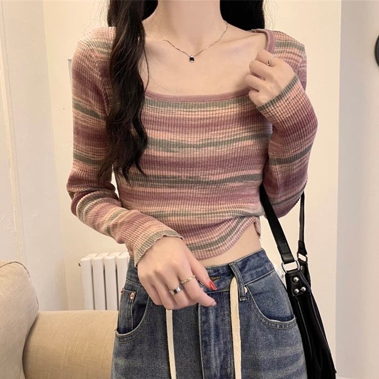 ピンク | グラデーションボーダー柄ニット | LADY LIKE 