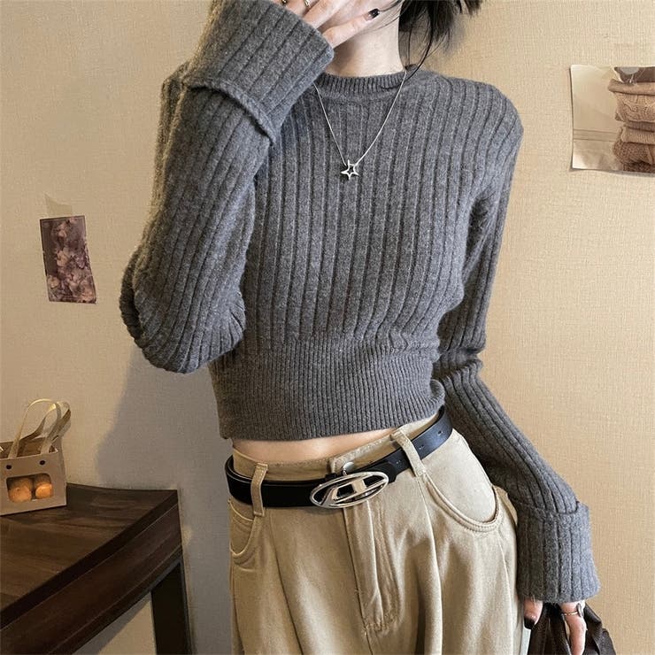 袖口ダブルクロップド丈ニット | LADY LIKE  | 詳細画像2 