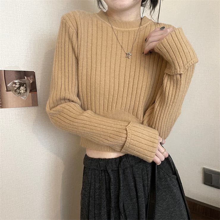 ベージュ | 袖口ダブルクロップド丈ニット | LADY LIKE 