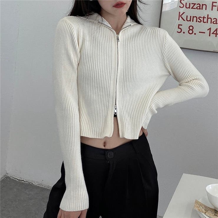 ホワイト | ダブルジップコンパクトニットパーカー | LADY LIKE 