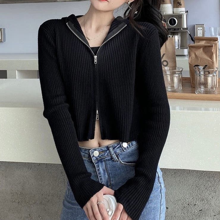 ブラック | ダブルジップコンパクトニットパーカー | LADY LIKE 