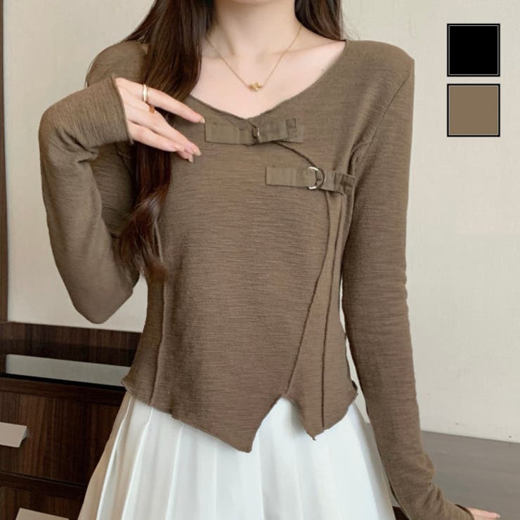 サテンベルト付きアシンメトリートップス | LADY LIKE  | 詳細画像1 