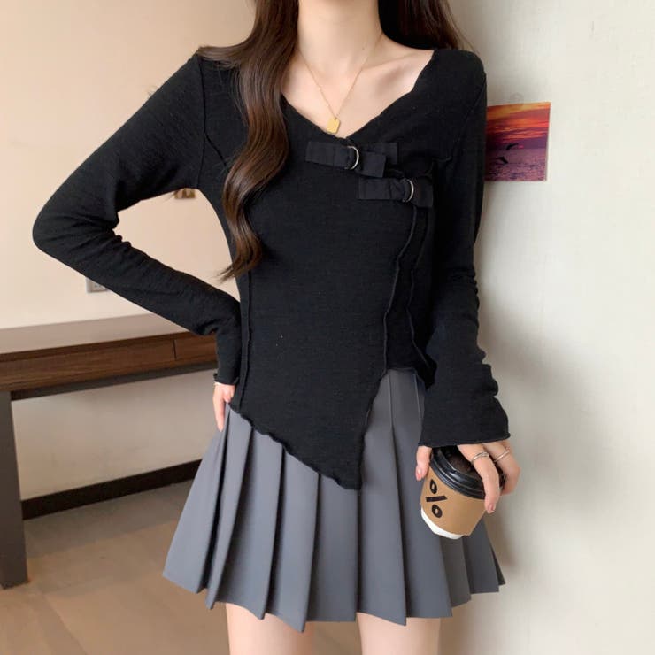 サテンベルト付きアシンメトリートップス | LADY LIKE  | 詳細画像2 