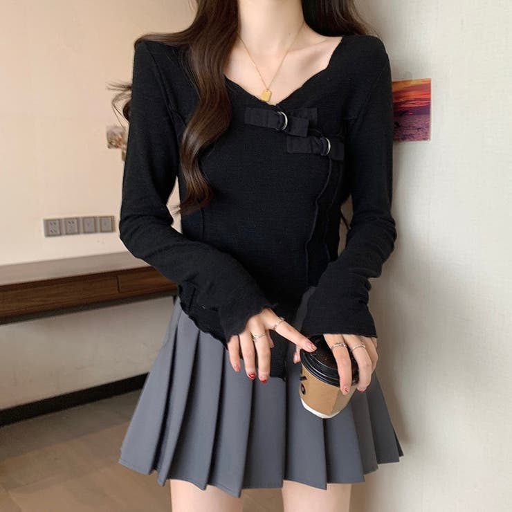 サテンベルト付きアシンメトリートップス | LADY LIKE  | 詳細画像3 