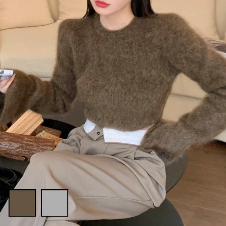 クロップド丈ベルスリーブシャギーニット | LADY LIKE  | 詳細画像1 