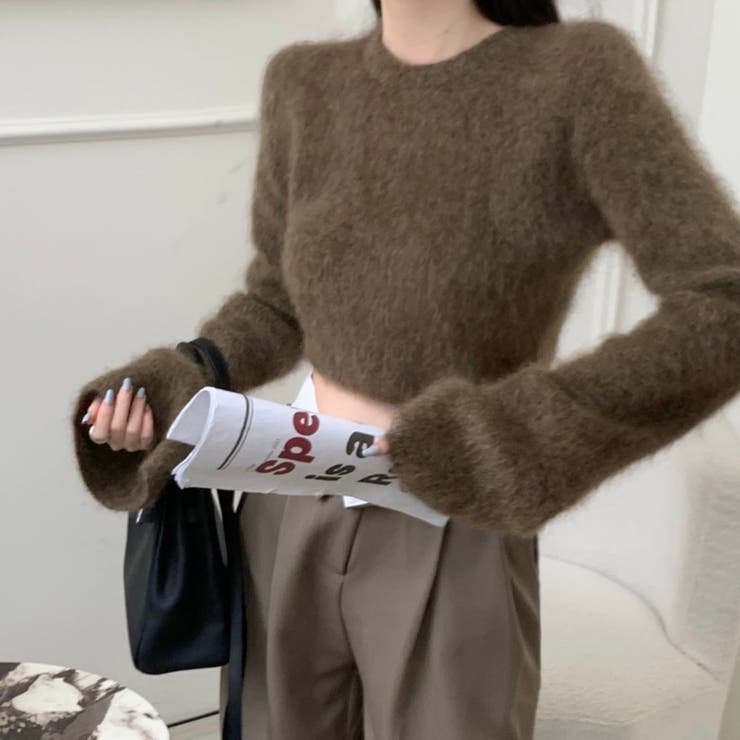 クロップド丈ベルスリーブシャギーニット | LADY LIKE  | 詳細画像9 